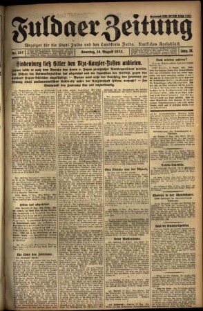 Erste Ausgabe vom Sonntag, den 14. August 1932.