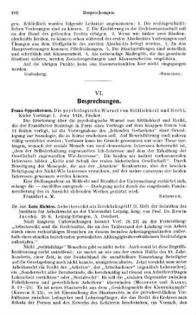 106, Franz Oppenheimer. Die psychologische Wurzel von Sittlichkeit und Recht. 1921