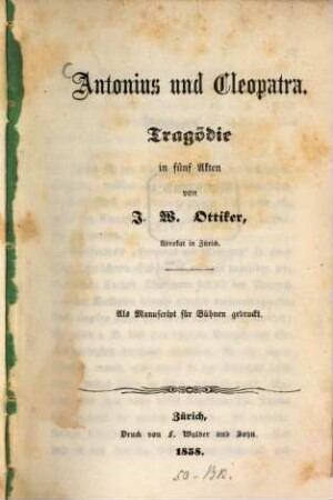 Antonius und Cleopatra : Tragödie in 5 Akten