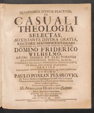 Quæstiones Septem Practicas, Ex Casuali Theologia Selectas