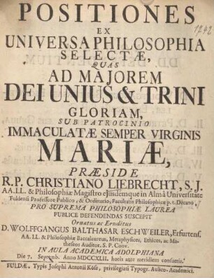 Positiones ex universa philosophia selectae