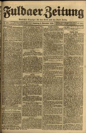 Erste Ausgabe vom Samstag, den 06. November 1920.