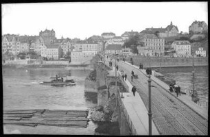 Meißen. Elbbrücke mit Fähre und Niederfähre
