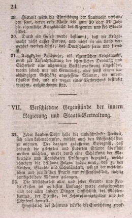 VII. Verschiedene Gegenstände der innern Regierung und Staats-Verwaltung.