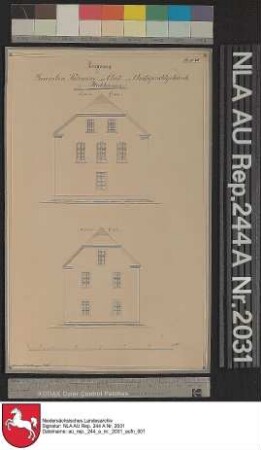 Stickhausen, Amtsgerichtsgebäude und Beamtenwohnung: Ansichten des nördlichen und südlichen Giebels