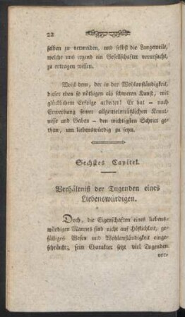 Sechstes Capitel. Verhältnis der Tugenden eines Liebenswürdigen