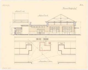 Empfangsgebäude an einer Vorortbahn Monatskonkurrenz Mai 1929: Lageplan 1:500; (Teil-)Querschnitt, (Teil-)Längsschnitt