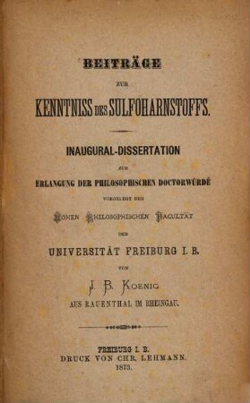 Beiträge zur Kenntniss des Sulfoharnstoffs