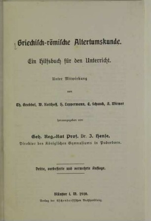 Griechisch-römische Altertumskunde : ein Hilfsbuch für den Unterricht
