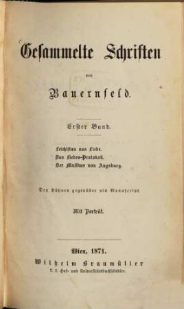 Gesammelte Schriften, 1. Leichtsinn aus Liebe. Das Liebes-Protokoll. Der Musikus von Augsburg