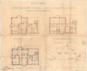 Fischer, Theodor; München - Pasing; II. Villen-Colonie: Wohnhausneubau Arthur Riemerschmid - Lageplan, Grundriss Keller, Grundriss EG,Grundriss OG