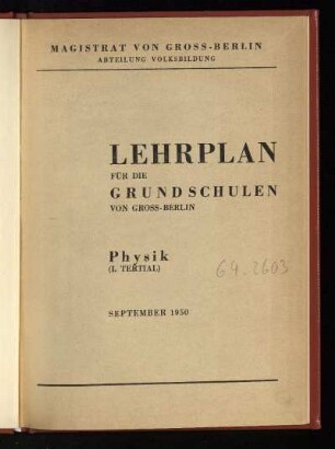 1950: Physik, (1. Tertial)