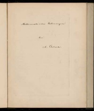 Mathematische Uebungen bei A. Clebsch.