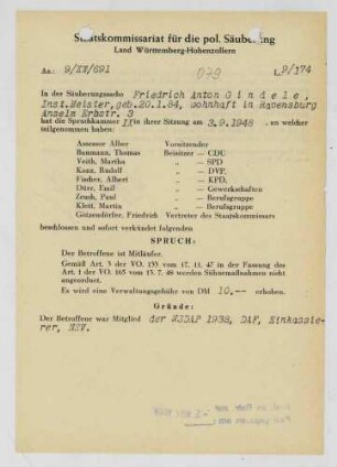 Gindele, Friedrich Anton