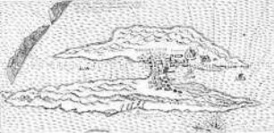 Abriss der Insel Wardhus (Vardö) vor Lappland - Buchseite aus de Bry, India II