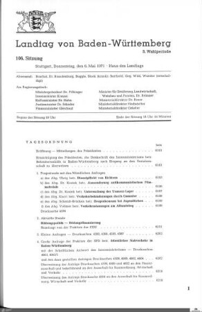 106. Sitzung, Stuttgart, 6.5.1971