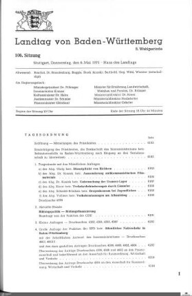 106. Sitzung, Stuttgart, 6.5.1971