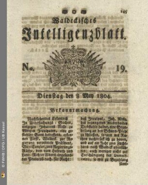 No. 19. Dienstag den 8 May 1804