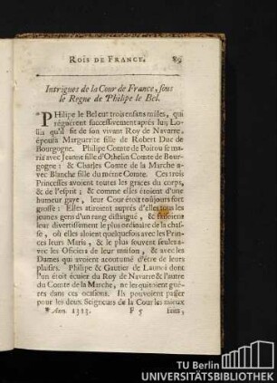 Intrigues de la Cour de France, sous le Regne de Philipe le Bel.