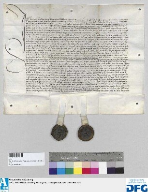 Jorg von Waldaw zum Reichenstein tritt auf drei Jahre in die Dienste der Reichsstadt Nürnberg. - Siegler: Ritter Sigmund vom Egloffstein, Jacob Kempnater.