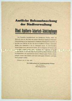 Amtliche Bekanntmachung der Stadt Weimar zu Schutzimpfungen