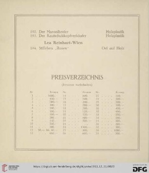 Preisverzeichnis