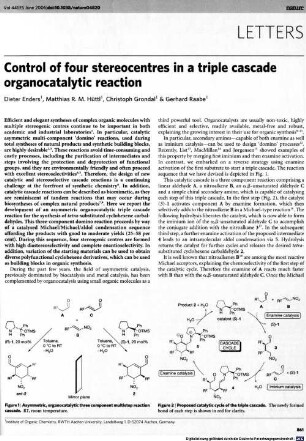 Control of four stereocentres in a triple cascade organocatalytic reaction