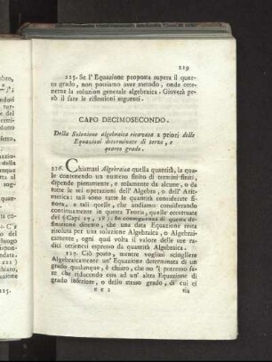 Capo Decimosecondo. Della Soluzione algebraica ricavata a priori delle Equazioni determinate di terzo, e quarto grado.