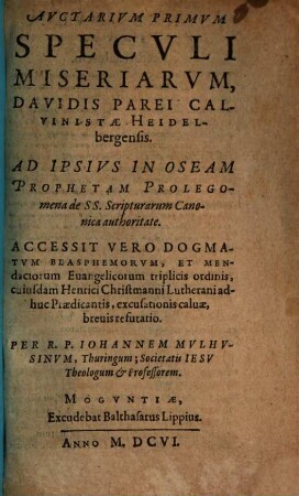 Auctarium Speculi miseriarum Davidis Parei