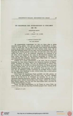 Die Ergebnisse der Ausgrabung zu Pergamon 1880-1881 : Vorläufiger Bericht, in: Jahrbuch der Königlich-Preußischen Kunstsammlungen, 3.1882, S. 47-90