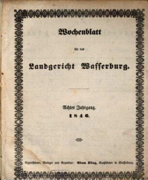 Wochenblatt für das Landgericht Wasserburg. 1846 = Jg. 8