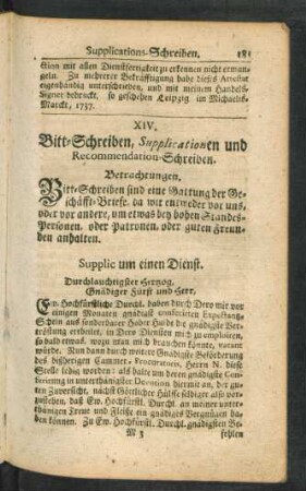 XIV. Bitt-Schreiben, Supplicationen und Recommendation-Schreiben