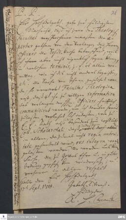 Brief von August Hermann Francke an Andreas Bastineller.