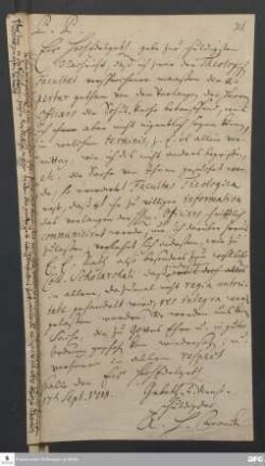 Brief von August Hermann Francke an Andreas Bastineller.