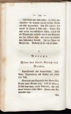 1. Recept Wider den übelen Geruch des Mundes.