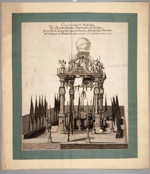 Aufbahrung des Leichnams Kurfürst Johann Georg I. von Sachsen in einem Katafalk im Dom zu Freiberg vom 10. Oktober 1680 bis 8. März 1681