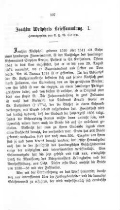 Joachim Westphals Briefsammlung. I.