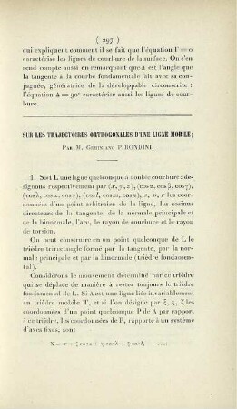 Sur les trajectoires orthogonales d'une ligne mobile.