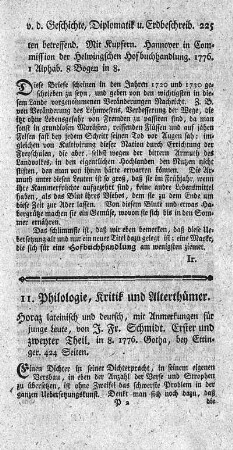11. Philologie, Kritik und Alterthümer.