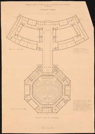 Völkerbundpalast, Genf: Großer Saal und Generalsekretariat, Grundriss EG 1:200 (von Inv.Nr. 3408)