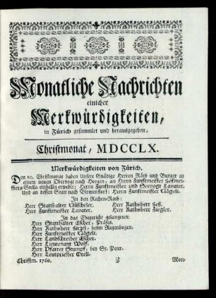 Christmonat, MDCCLX