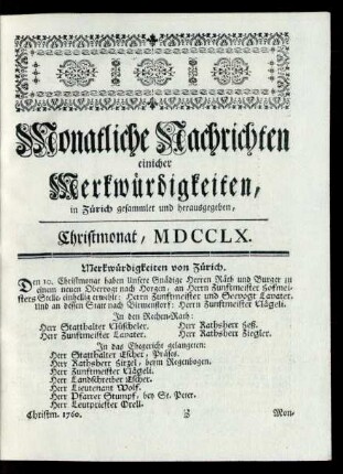 Christmonat, MDCCLX