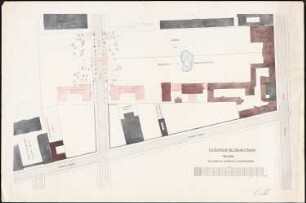 Durchführung der Zimmerstraße durch den Garten des Kriegsministeriums, Berlin: Lageplan zur Verlängerung der Zimmerstraße 1:500. Disposition für Erweiterung der Militär-Verwaltungsgebäude