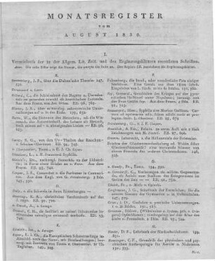 Monatsregister vom August 1830