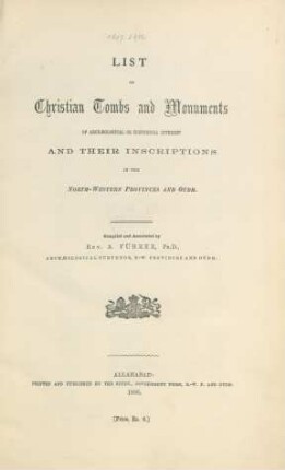 List of Christian tombs and monuments of archaeological or historical interest and their inscriptions in the North-Western Provinces and Oudh