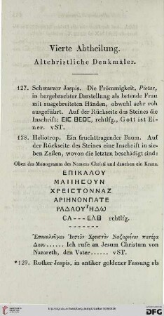 Vierte Abtheilung. Altchristliche Denkmäler