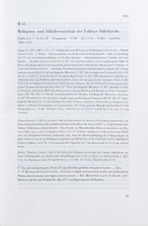 B 13. Reliquien- und Ablaßverzeichnis der Fuldaer Stiftskirche