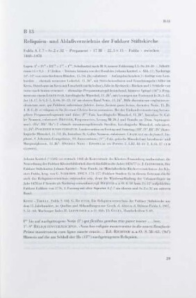 B 13. Reliquien- und Ablaßverzeichnis der Fuldaer Stiftskirche