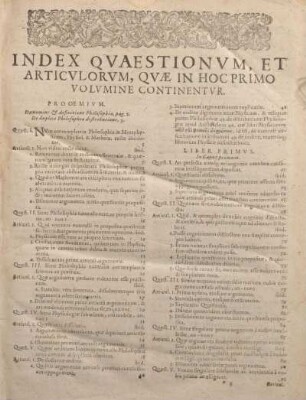 Index Qvaestionvm, Et Articvlorvm, Qvae In Hoc Primo Volvmine Continentvr.