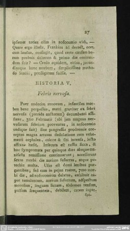 Historia V. Febris nervosa